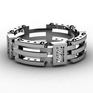 Interlocking band RING with accents - Silver - CZs- size 9